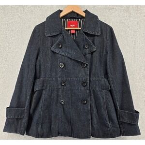 Vtg Mossimo Double Breasted Denim Jacket Sz L Pea Coat Lined Boho Jean Y2K